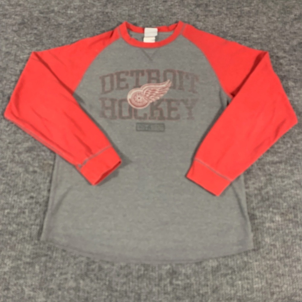 VTG Detroit Red Wings T Shirt Mens Large Gray Red Y2K Long Sleeve Thermal Waffle